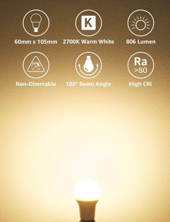 LE Bayonet Light Bulbs B22 60W Equivalent Warm White 2700K 8.5W 806lm LED Lightbulb Pack of 6 Energy Class A