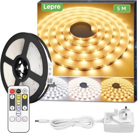 5M LED Strip Lights White Ambiance Dimmable Warm White to Cool Daylight Remote and Power Supply Included Tunable Lightstrip for Kitchen Bedroom and More 3000K 6500K 1000lm