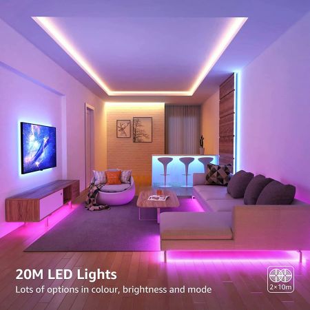 Lepro 20M LED Strip Lights with Remote, RGB Colour Changing, Dimmable Strip  Lighting, Long Plug in
