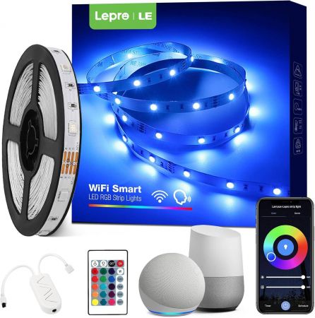 Lepro LED Strip Lights with Remote Alexa Voice Control APP Control Compatible with Alexa Google Home 5M RGB LED Strip Light Decoration for House Wedding Party and More 2.4GHz Only