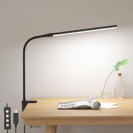 Lepro Desk Lamp LED Desk Lamp with Clamp Eye Caring Dimmable Table Lamp 3 Lights Modes x 10 Brightness Levels USB Clip on Reading Lamps for Office Crafts Bedside Study and More