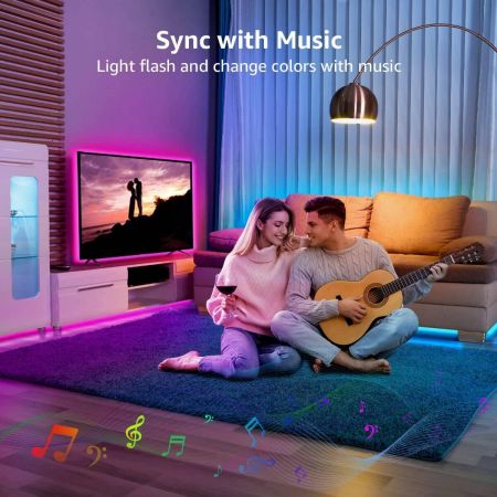 Lepro 20M Ultra Long Music Sync LED Strip Lights Built in Mic Colour Changing Dimmable with Remote 5050 RGB LED Lights for Bedroom Party Decoration 2x10M Stick on Plug n Play Energy Class A