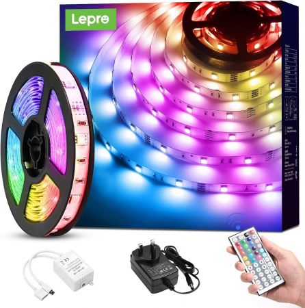 5M LED Strip Lights with Remote Dimmable RGB Colour Changing Stick on LED Lights for Bedroom Kitchen Room Decoration Plug and Play Bright 5050 LEDs