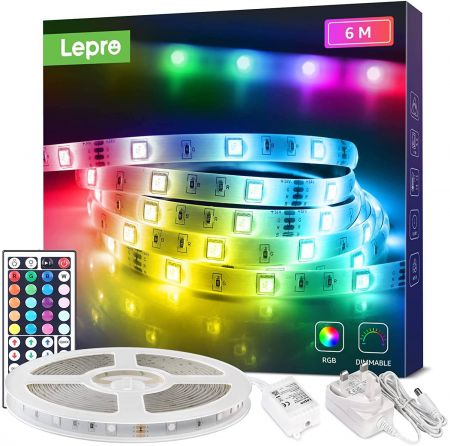 Lepro 6M LED Strip Lights, RGB Colour Changing LED Lights for Bedroom, Party Christmas,