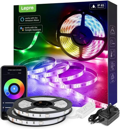 Lepro LED Strip Lights with Remote 10m, Alexa Voice-Control, APP Control,  Compatible with Alexa & Google Home, RGB LED Strip Light, IP65 Waterproof,  Decoration for Wedding, Party (2.4GHz Only)