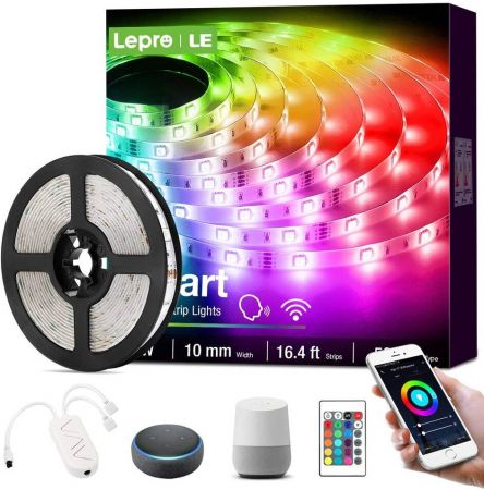 Lepro Led Strip Lights With Remote Alexa Voice Control App Control Patible With Alexa Google Home 5m Rgb Led Strip Light Decoration For House Wedding Party And More 2 4ghz Only