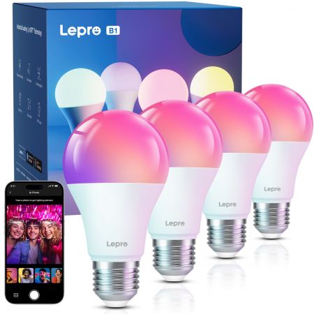Lepro AI Smart Bulb E27, Alexa Light Bulbs, Music Sync, LightGPT Mood  Recognition, 806lm, 16 Million Colors Changing Light Bulb, Dimmable WiFi  Bulb Work with Alexa, Google Assistant&Lepro App, 4 Packs