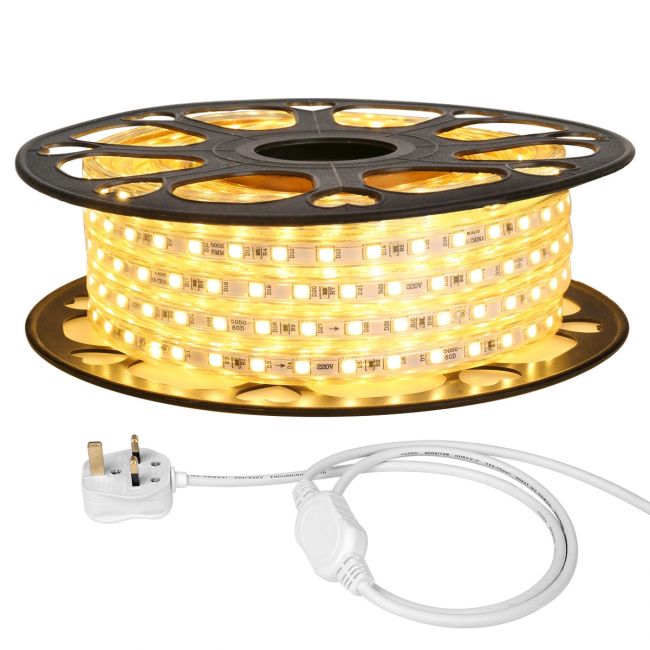 15M 240V LED Strip Lights, Warm White, 1500 Super Bright SMD 5050 LED