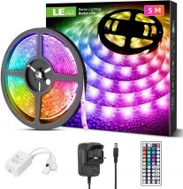 ALED LIGHT 5050 LED Strip Set 16.4 ft 5M 150 SMD RGB Non-Waterproof Colour Changing LED Rope Light with 2A Power Supply+IR Receiver 44 Key Remote Controller for Home and Outdoor Light Decoration 
